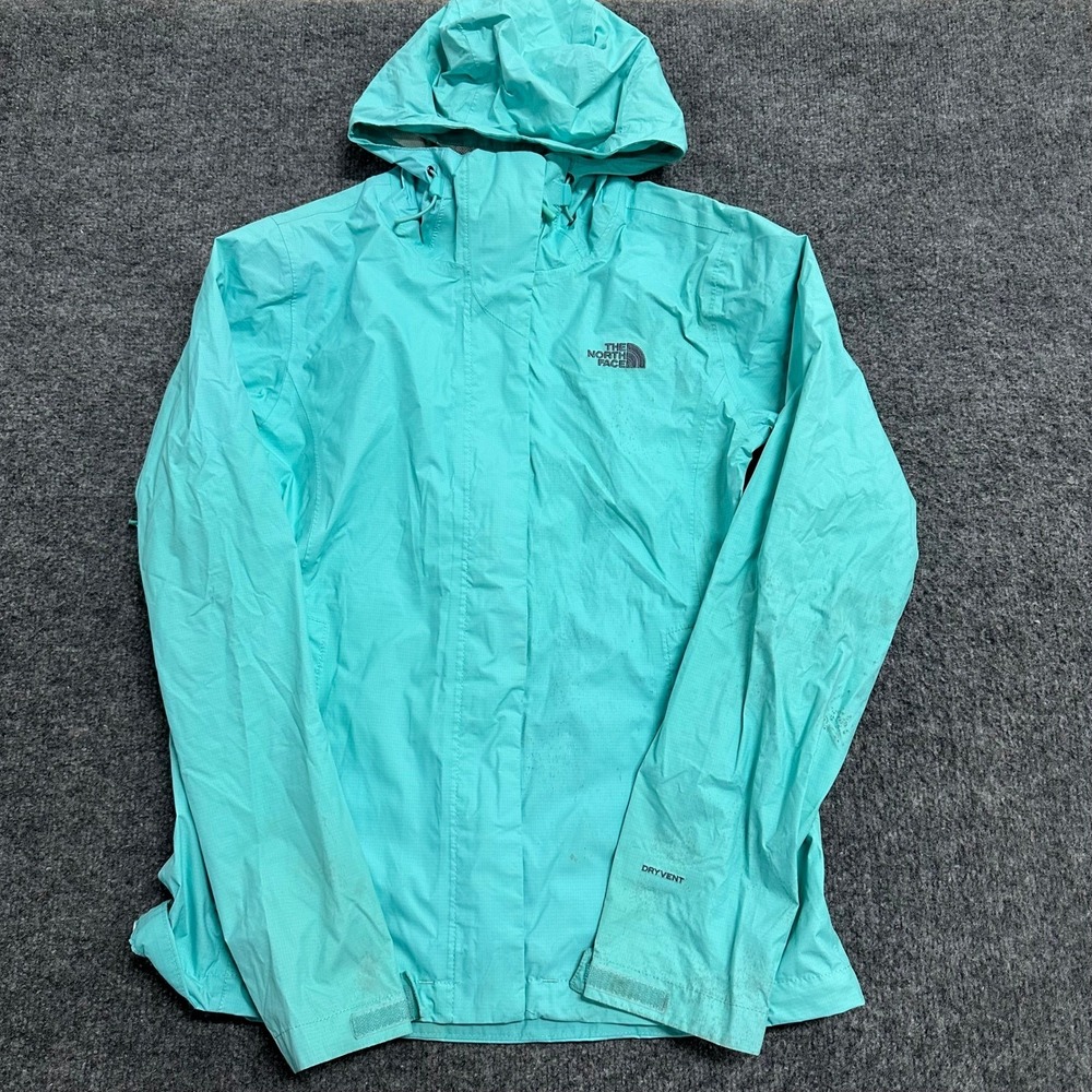 The North Face Jacket Womens Size S Turquoise DryVent Hooded Rain Shell Stained